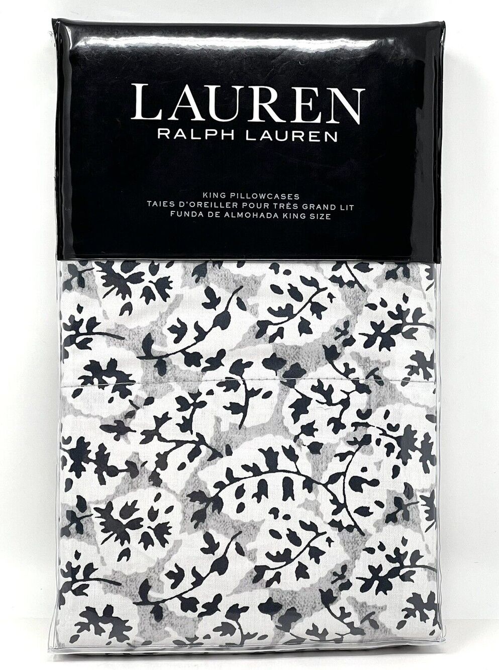 Ralph Lauren Eva Leaf King Pillowcases Gray Multi 100% Cotton Sateen Floral NWT